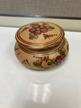 Vintage Portugal Algarve Hand painted Lidded Trinket Jewelry